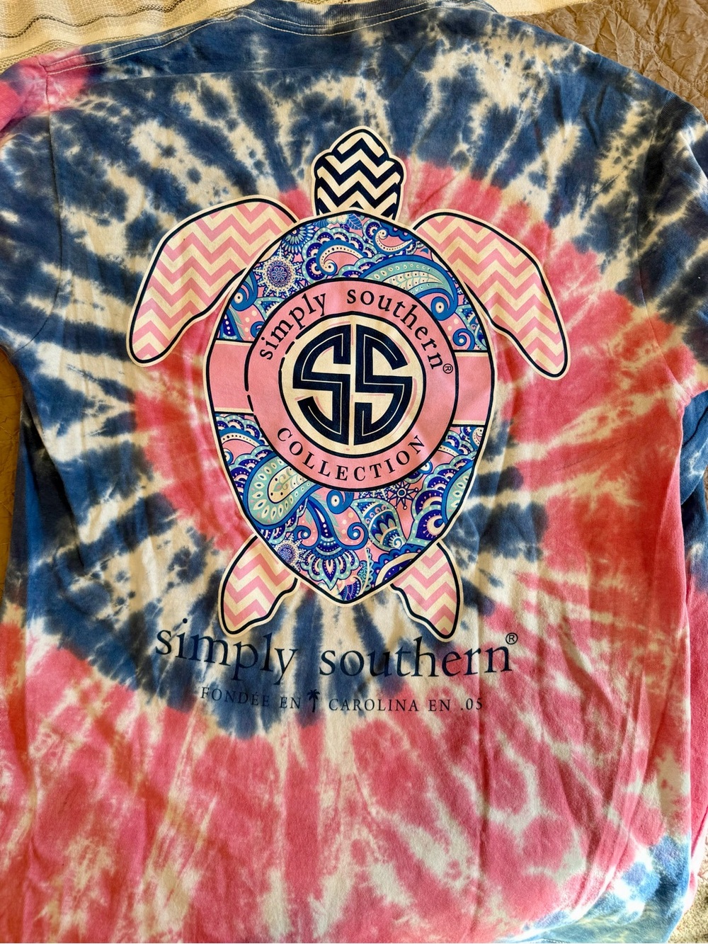 Simply Southern Pink & Navy Tie-Dye Turtle Graphic Tee